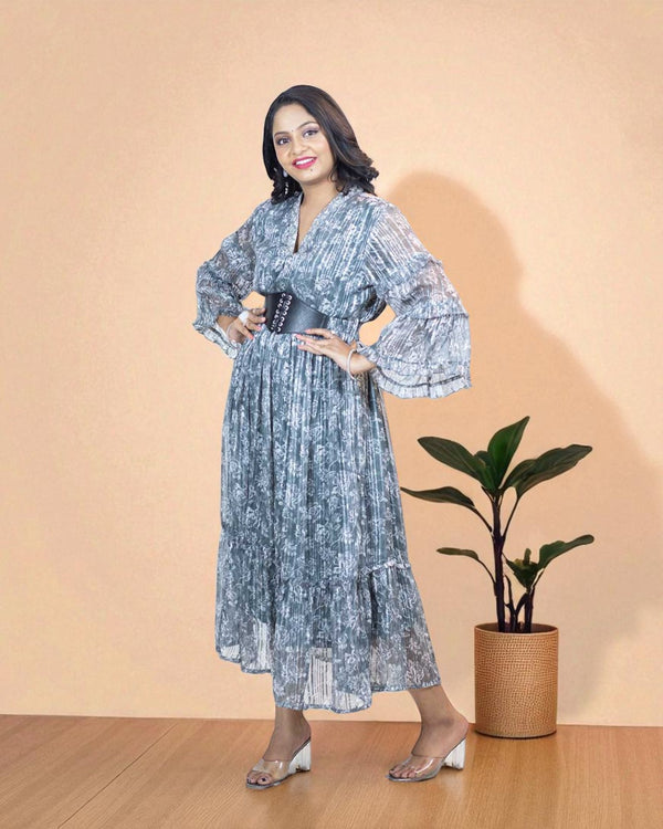 Grey Lurex Georgette Gown