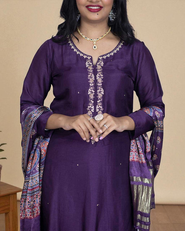 Purple Gajji silk Suit Set