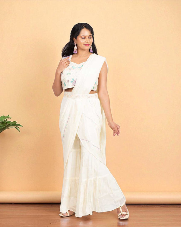 White Snow chinon silk Drape sharara
