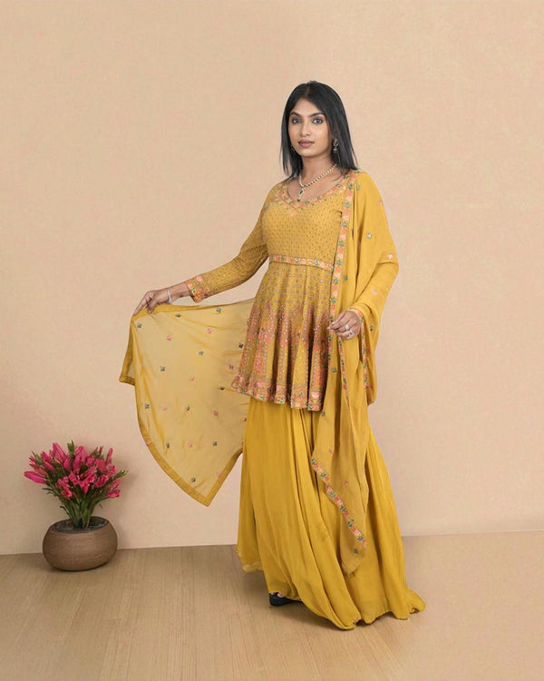 Yellow Zia Peplum Kurta and skirt set