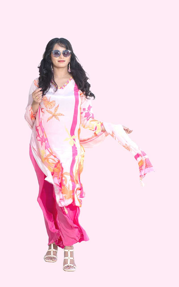 Pink Crepe silk suit set