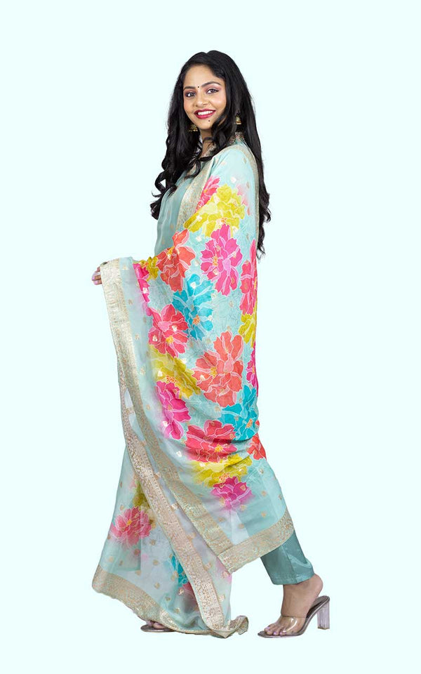 Powder Blue Organza Banarasi Suit Set