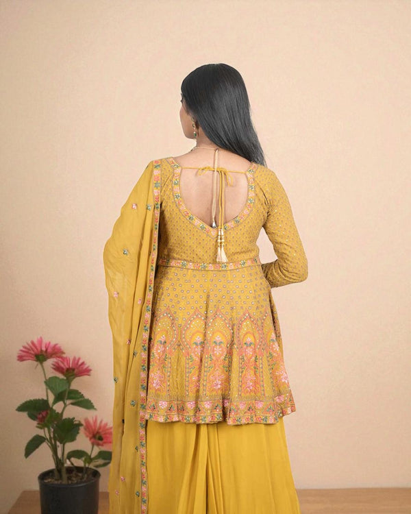 Yellow Zia Peplum Kurta and skirt set