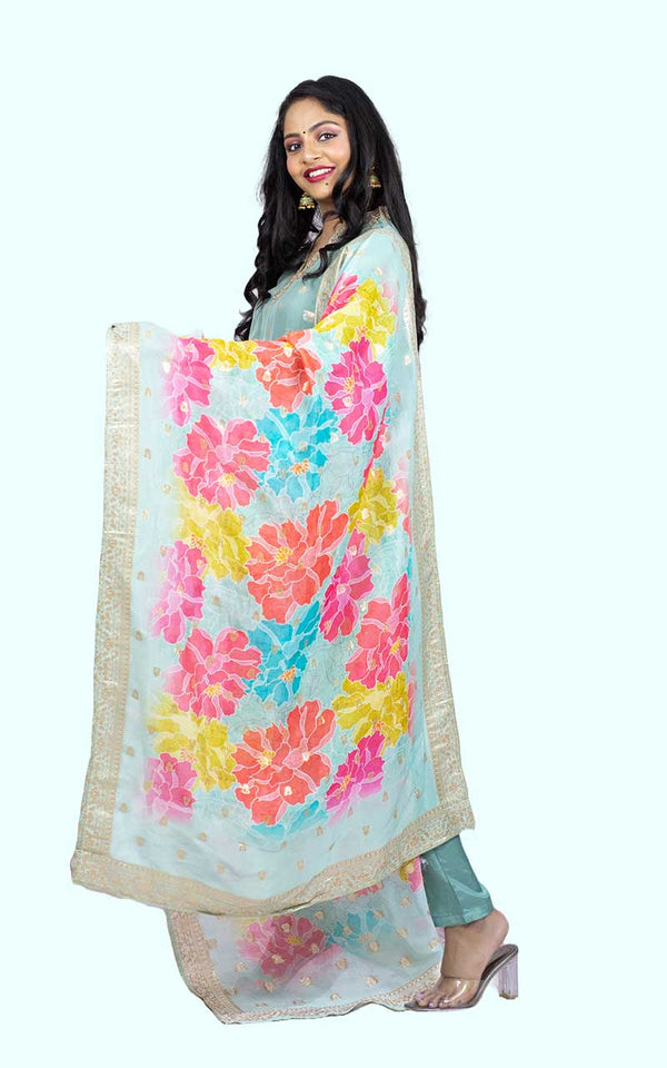Powder Blue Organza Banarasi Suit Set