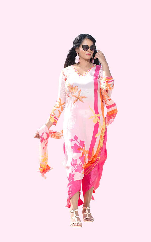 Pink Crepe silk suit set