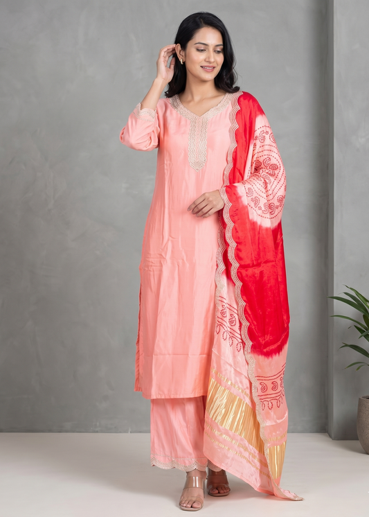 Peach Shilpa Shetty Gajji silk Suit set