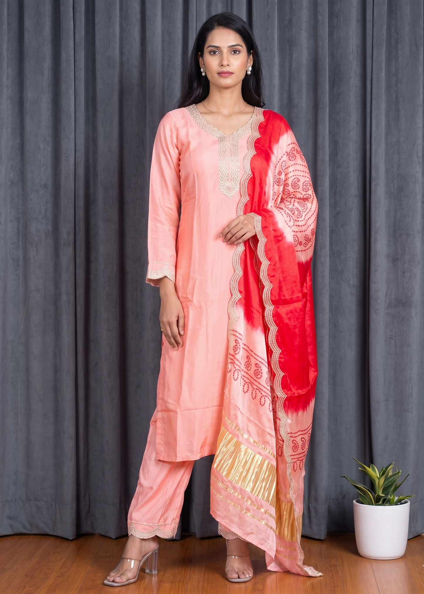 Peach Shilpa Shetty Gajji silk Suit set