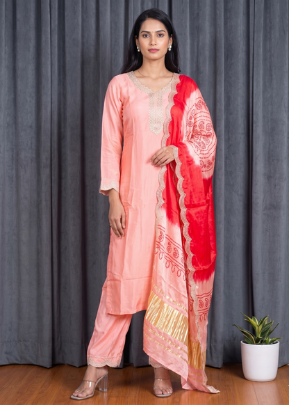 Peach Shilpa Shetty Gajji silk Suit set