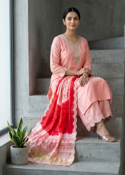 Peach Shilpa Shetty Gajji silk Suit set