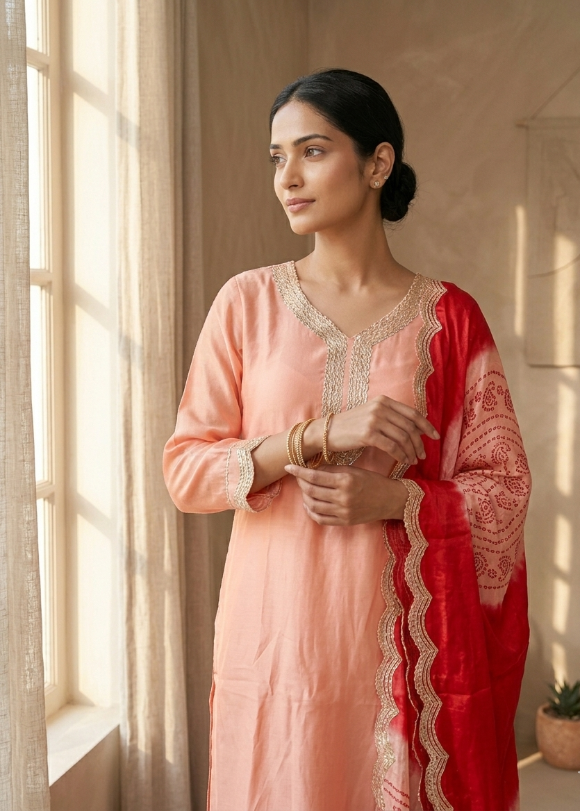 Peach Shilpa Shetty Gajji silk Suit set