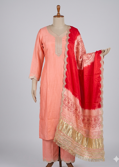 Peach Shilpa Shetty Gajji silk Suit set