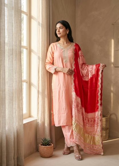 Peach Shilpa Shetty Gajji silk Suit set