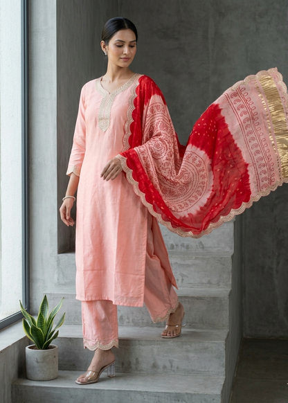 Peach Shilpa Shetty Gajji silk Suit set