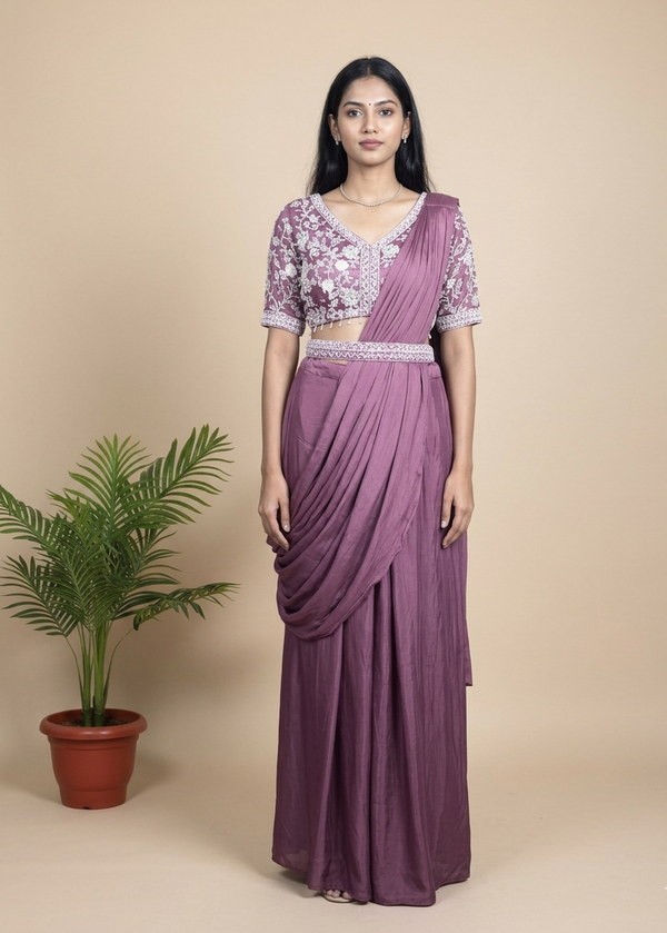 Pearl Chinon Silk drape Lehenga