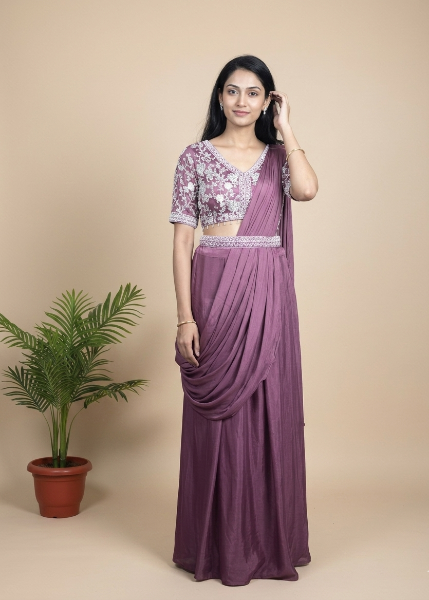 Pearl Chinon Silk drape Lehenga