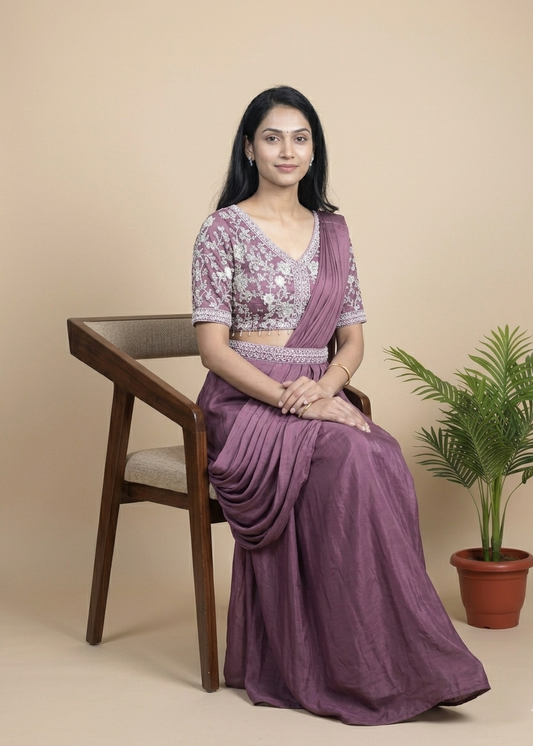 Pearl Chinon Silk drape Lehenga
