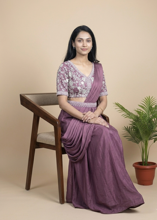Pearl Chinon Silk drape Lehenga
