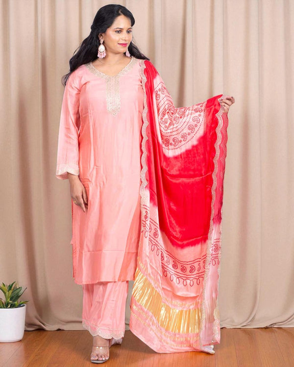 Peach Shilpa Shetty Gajji silk Suit set