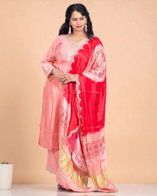 Peach Shilpa Shetty Gajji silk Suit set