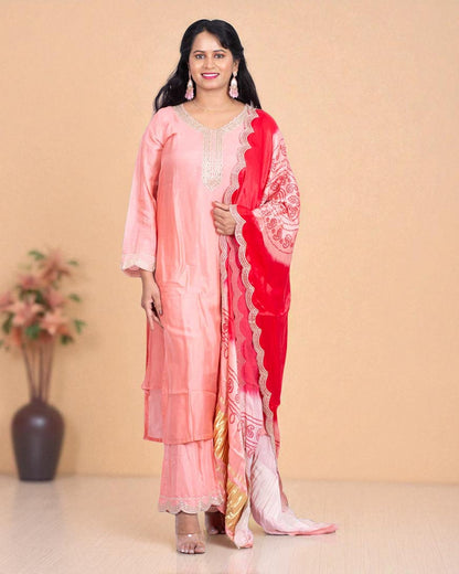 Peach Shilpa Shetty Gajji silk Suit set