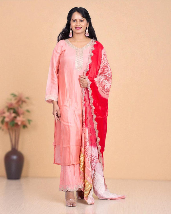 Peach Shilpa Shetty Gajji silk Suit set