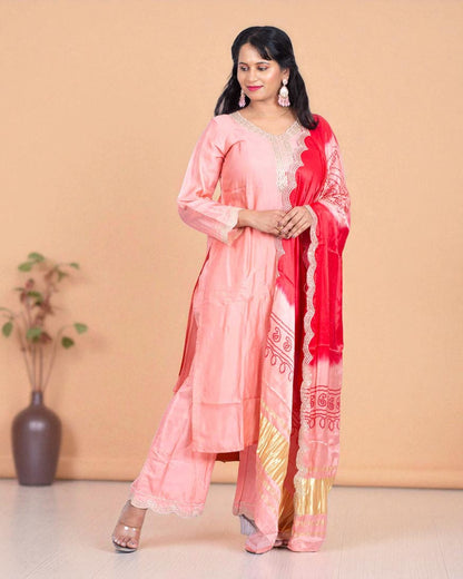 Peach Shilpa Shetty Gajji silk Suit set