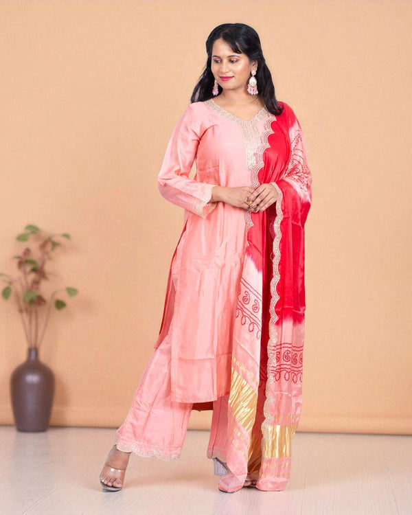 Peach Shilpa Shetty Gajji silk Suit set