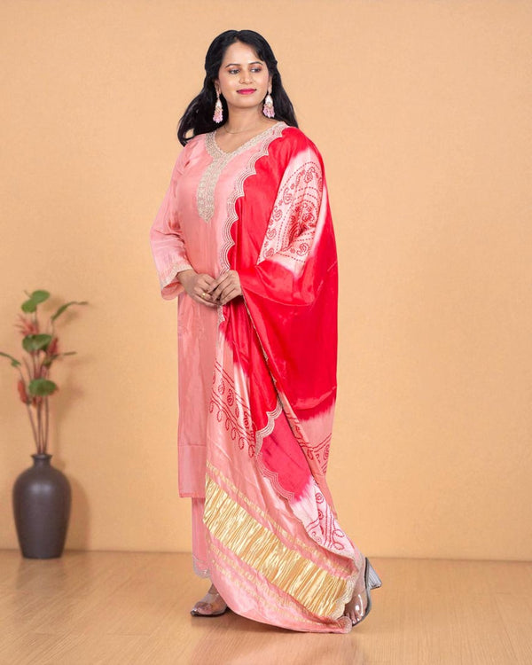 Peach Shilpa Shetty Gajji silk Suit set