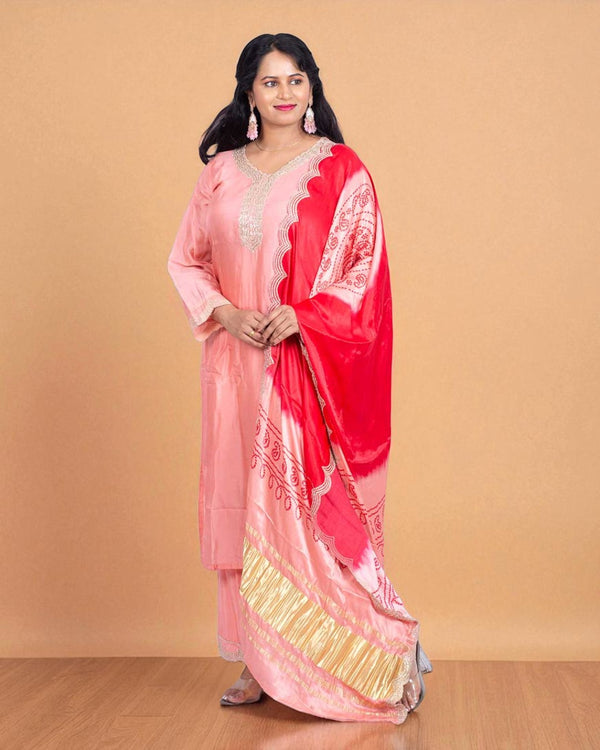 Peach Shilpa Shetty Gajji silk Suit set