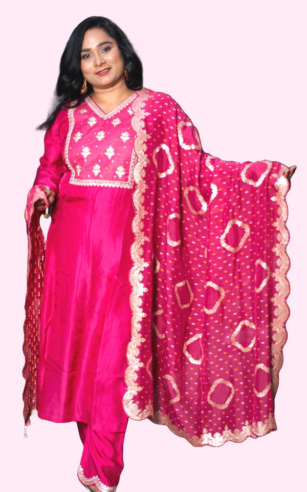 Pink Banrasi Silk Suit Set