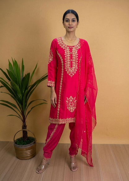 Pink Alina Dola silk A line Dhoti Bottom suit set