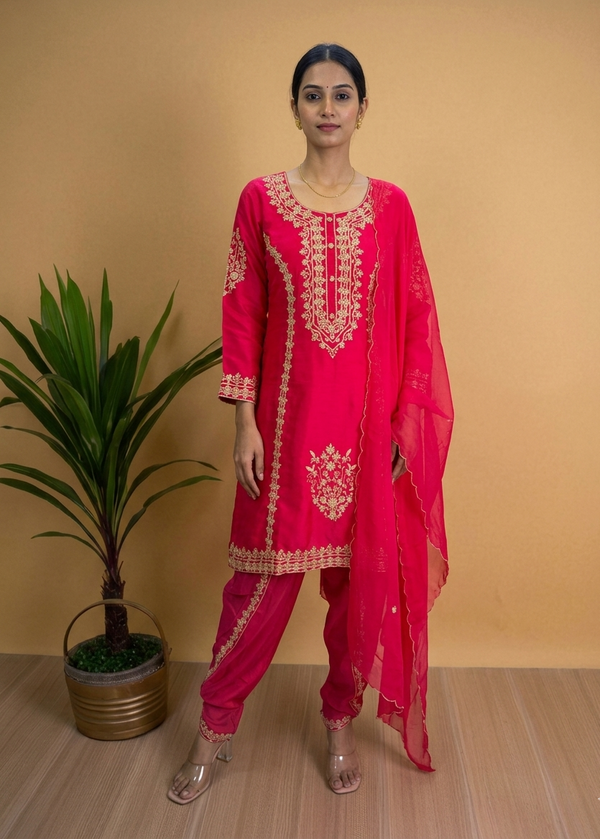 Pink Alina Dola silk A line Dhoti Bottom suit set