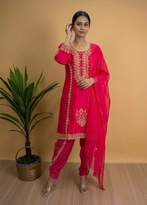 Pink Alina Dola silk A line Dhoti Bottom suit set