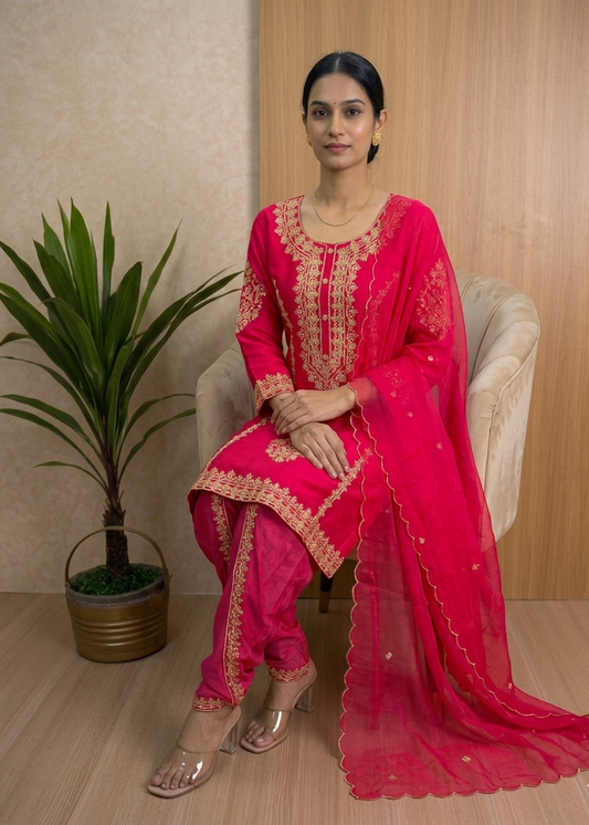 Pink Alina Dola silk A line Dhoti Bottom suit set