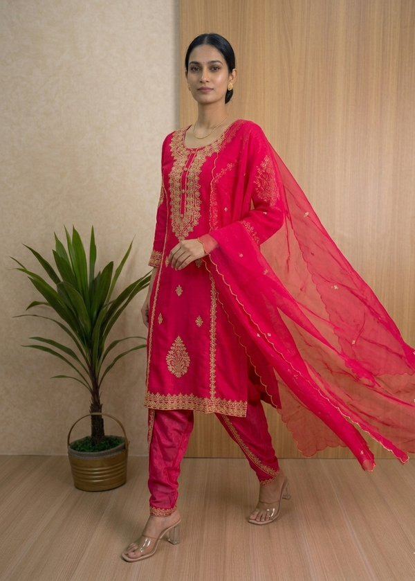 Pink Alina Dola silk A line Dhoti Bottom suit set