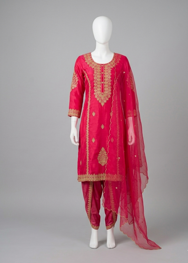 Pink Alina Dola silk A line Dhoti Bottom suit set