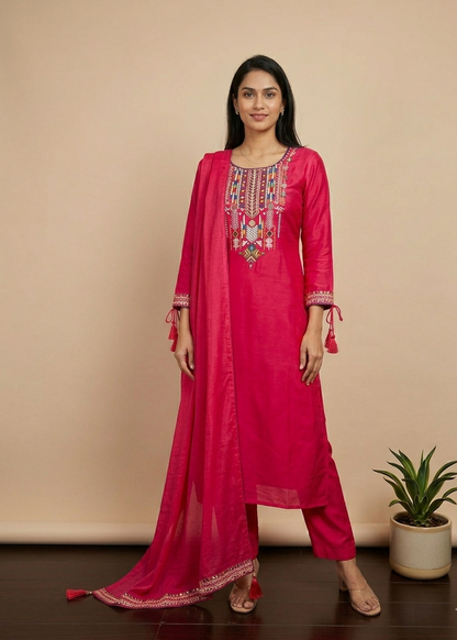 Pink Dola silk Suit set - set of 3