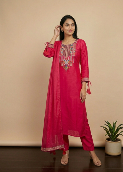 Pink Dola silk Suit set - set of 3