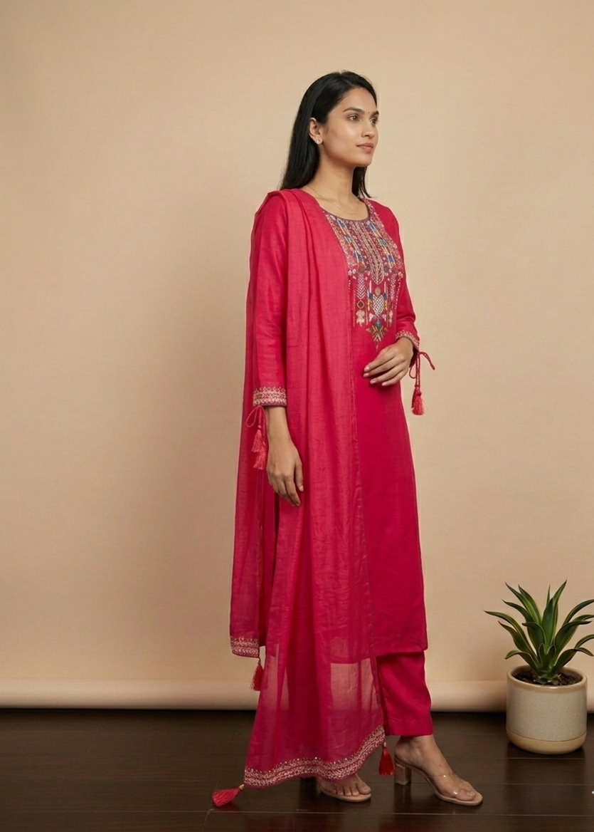 Pink Dola silk Suit set - set of 3