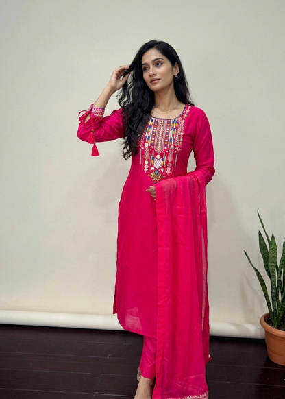 Pink Dola silk Suit set - set of 3