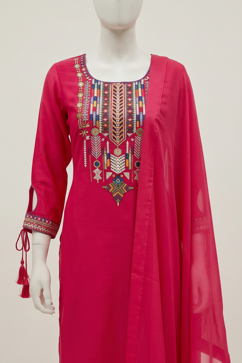 Pink Dola silk Suit set - set of 3