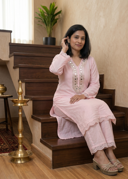 Pink Dolly Schiffli Mirror Kurta set