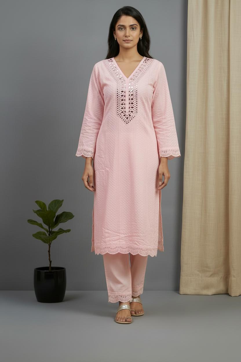 Pink Dolly Schiffli Mirror Kurta set