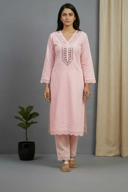 Pink Dolly Schiffli Mirror Kurta set