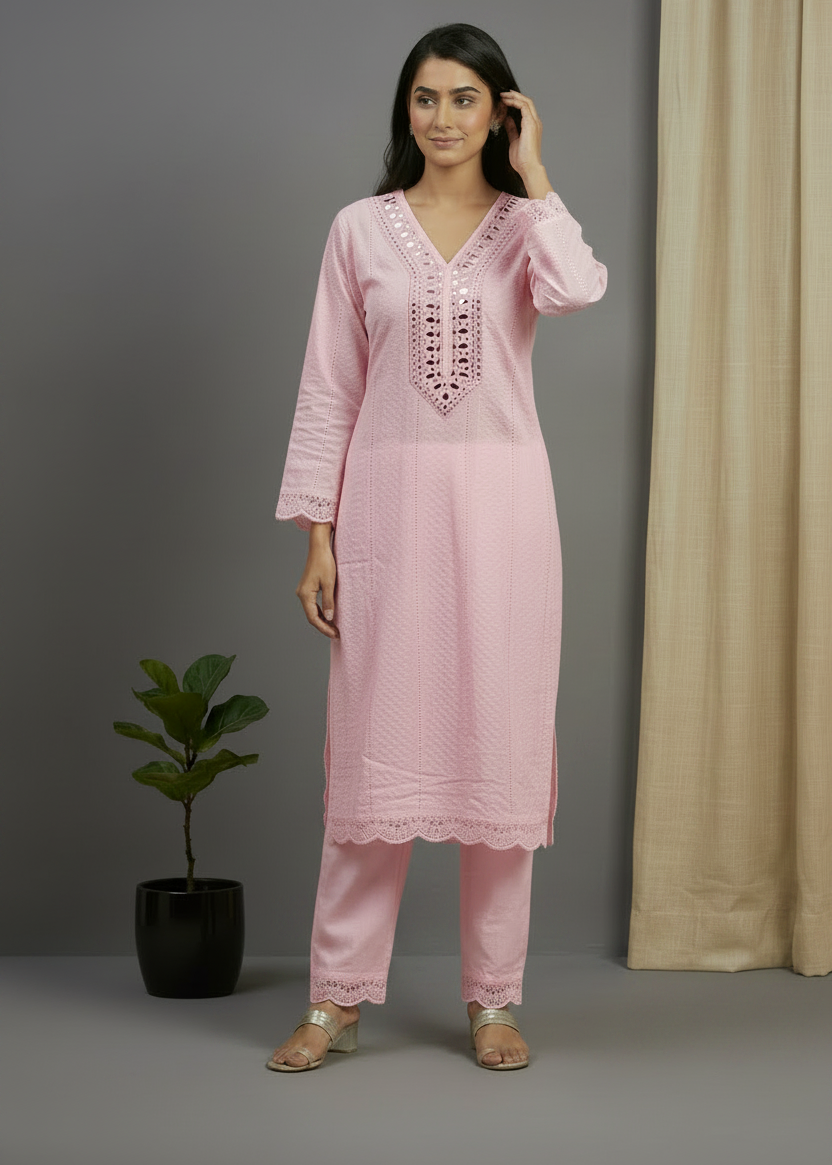 Pink Dolly Schiffli Mirror Kurta set