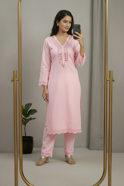 Pink Dolly Schiffli Mirror Kurta set
