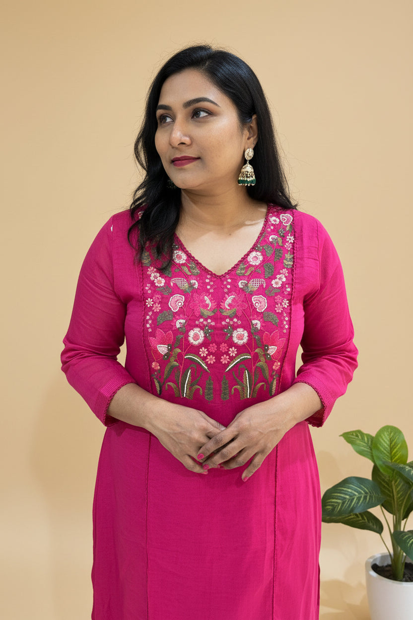 Pink Amaya Mul Cotton A line suit set - Set of 3