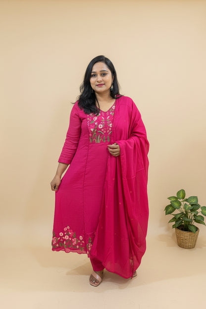 Pink Amaya Mul Cotton A line suit set - Set of 3