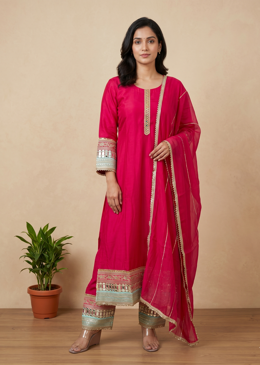 Pink Meena Muslin mirror work Suit set