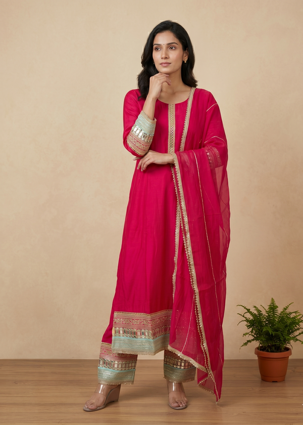 Pink Meena Muslin mirror work Suit set